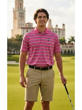 Nike Golf Jupiter Dunes Polo Vivid Pink Striped Dri-FIT Mens Large Florida